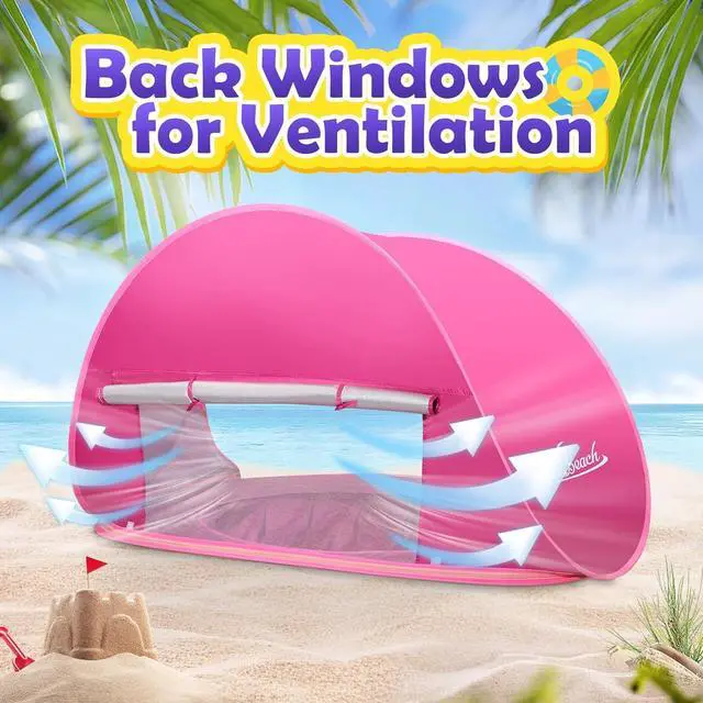 Alt view image 4 of 7 - Monobeach Baby Beach Tent Pop Up Portable Shade Pool UPF50+ UV Protection Sun Shelter for Infant with Easy Set Up Canopy (Pink Beach Tent)