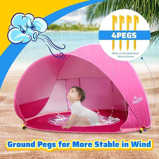 Alt view image 6 of 7 - Monobeach Baby Beach Tent Pop Up Portable Shade Pool UPF50+ UV Protection Sun Shelter for Infant with Easy Set Up Canopy (Pink Beach Tent)