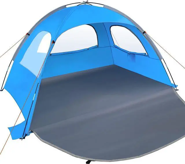 Main image of Beach Tent, 2-3 Person Sun Shade Shelter with UPF50+ Protection Extended Floor & 3 Ventilating Roll Up Windows Carrying Bag Stakes and Tiedown Strings