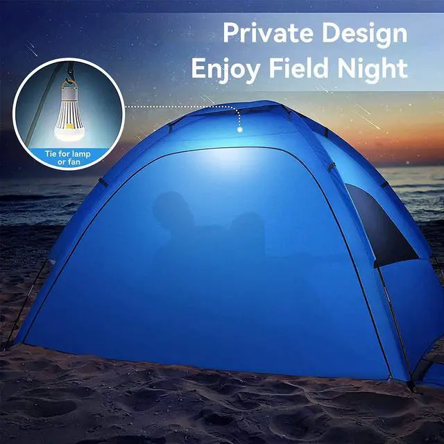 Alt view image 7 of 7 - Beach Tent, 2-3 Person Sun Shade Shelter with UPF50+ Protection Extended Floor & 3 Ventilating Roll Up Windows Carrying Bag Stakes and Tiedown Strings