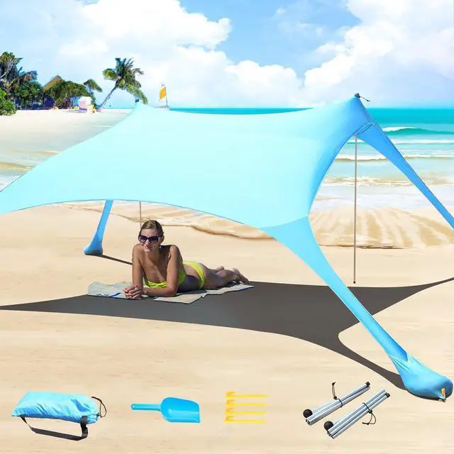 Main image of 7×7 FT Beach Tent Sun Shelter UPF50+ UV Protection, Outdoor Canopy Tent Sun Shade with 2 Poles for Camping, Beach, Fishing, Backyard and Picnics