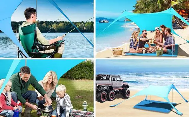Alt view image 7 of 7 - 7×7 FT Beach Tent Sun Shelter UPF50+ UV Protection, Outdoor Canopy Tent Sun Shade with 2 Poles for Camping, Beach, Fishing, Backyard and Picnics