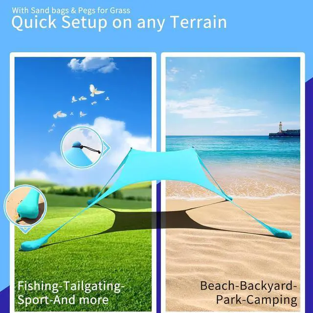 Alt view image 5 of 7 - 7×7 FT Beach Tent Sun Shelter UPF50+ UV Protection, Outdoor Canopy Tent Sun Shade with 2 Poles for Camping, Beach, Fishing, Backyard and Picnics