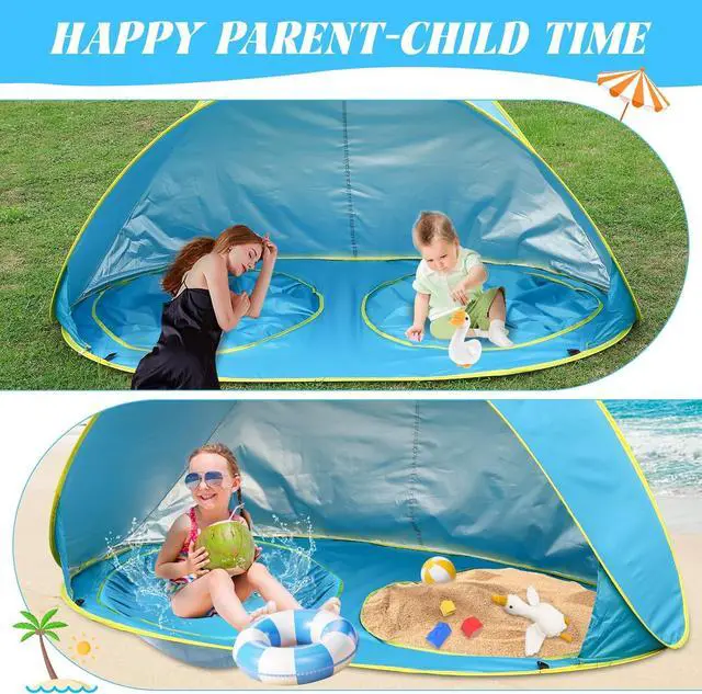 Alt view image 5 of 6 - Baby Beach Tent-2 Pools Baby Pop Up Tent,UPF 50+ Sunshade Toddler Tent with Carry Bag, Portable Baby Travel Tent for Beach,Camping,Indoor