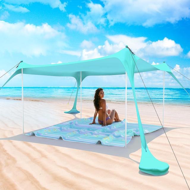 Beach Tent Pop Up Shade Canopy Sun Shelter UPF50 with 4 Stability Poles Carry Bag Ground Pegs Sand Shovel Windproof Ropes Portable Outdoor Family Sunshade for Beach Camping Turquoise 10 10FT Newegg ...