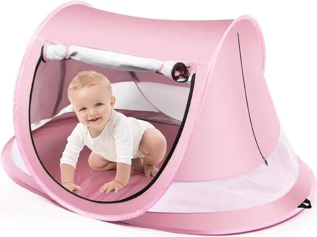 Main image of Baby Beach Tent,Large Pop Up Beach Tent Sun Shade for Beach,Portable Baby Travel Tent with Mosquito Net,Indoor Baby Play Tent,UPF 50+ UV Protection Sun Shelters (Pink)