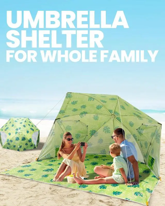 Alt view image 4 of 7 - Pop Up Beach Umbrella, Portable Beach Tent Shelter, Beach Shade Sun Canopy with UPF 50+ UV Protection, Extendable Floor with Carrying Bag