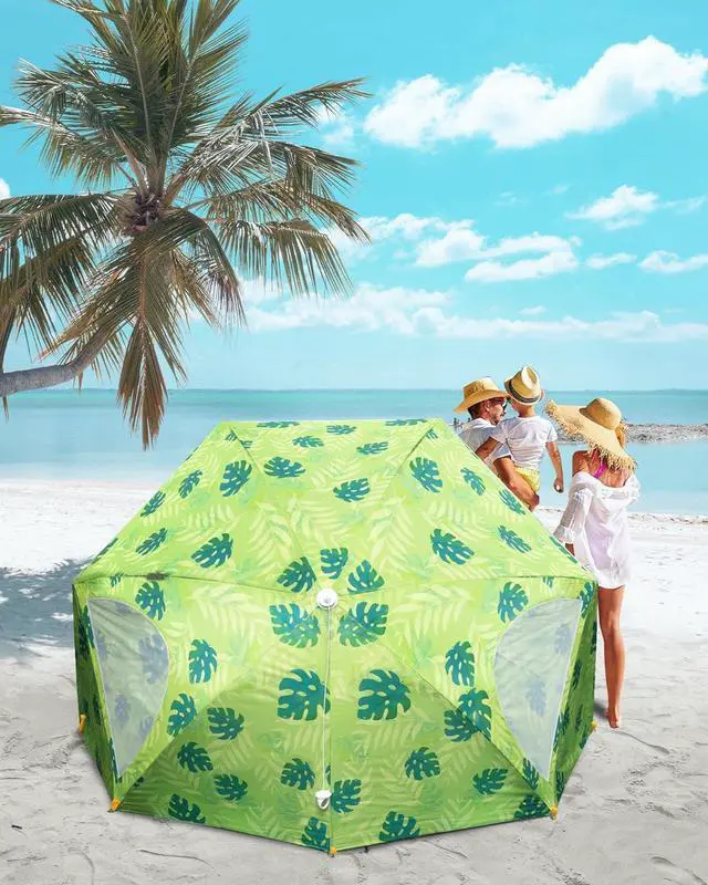 Alt view image 6 of 7 - Pop Up Beach Umbrella, Portable Beach Tent Shelter, Beach Shade Sun Canopy with UPF 50+ UV Protection, Extendable Floor with Carrying Bag