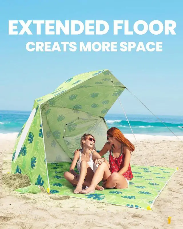 Alt view image 5 of 7 - Pop Up Beach Umbrella, Portable Beach Tent Shelter, Beach Shade Sun Canopy with UPF 50+ UV Protection, Extendable Floor with Carrying Bag