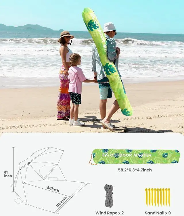 Alt view image 7 of 7 - Pop Up Beach Umbrella, Portable Beach Tent Shelter, Beach Shade Sun Canopy with UPF 50+ UV Protection, Extendable Floor with Carrying Bag