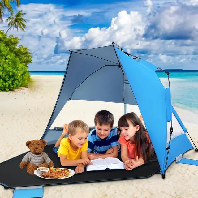 Alt view image 7 of 7 - EAGLE PEAK Instant Beach Tent, Beach Canopy Tent Sun Shade with Windows, 3-4 Person Pop up Beach Shade Tent with UPF50+ UV Protection, Easy Setup Cabana Beach Shade, Light Blue