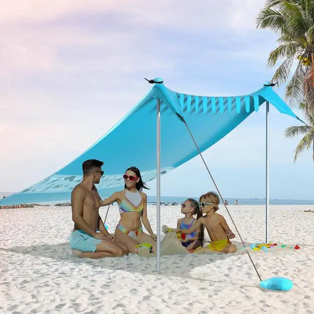 Main image of VILLEY Beach Tent Sun Shelter with UPF50+ Protection for 5 Person, 8x7FT Portable Sun Shade with 2 Stability Poles and 4 Sandbags, Outdoor Beach Canopy for Camping, Picnics, Fishing, Outdoors(Blue)