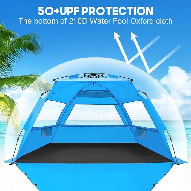 Alt view image 4 of 6 - Pop Up Beach Tent, Deluxe XL Sun Shade Shelter for 3-4 Person with UPF50+ Protection, Extendable Floor & 3 Ventilating Windows Carrying Bag Stakes and Guy Lines