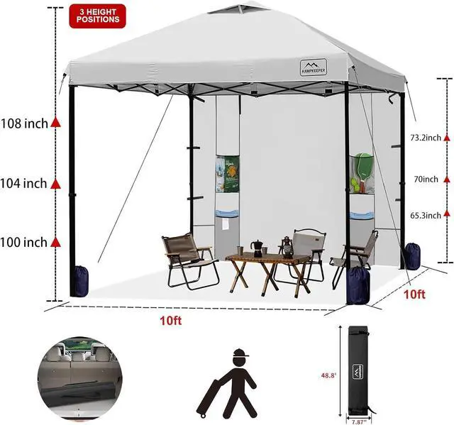 Alt view image 4 of 7 - KAMPKEEPER 10x10 Canopy Tent with Pockets Sidewall, Easy Pop Up Canopy Outdoor Shade with Vented Roof for Garden Commercial Outdoor Party, Portable Instant Camping Beach Canopy Tents (White)