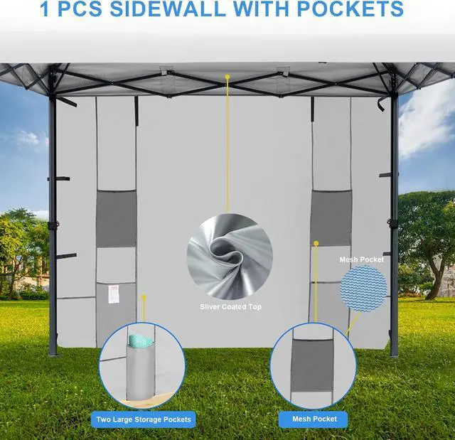 Alt view image 5 of 7 - KAMPKEEPER 10x10 Canopy Tent with Pockets Sidewall, Easy Pop Up Canopy Outdoor Shade with Vented Roof for Garden Commercial Outdoor Party, Portable Instant Camping Beach Canopy Tents (White)