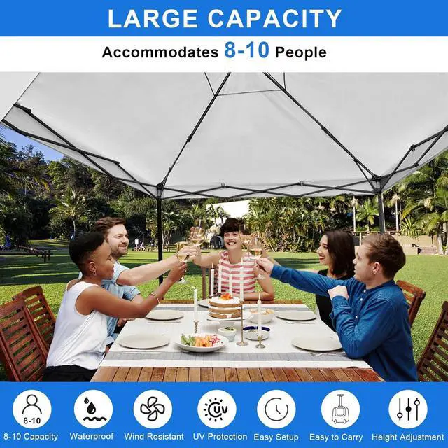 Alt view image 3 of 7 - KAMPKEEPER 10x10 Canopy Tent with Pockets Sidewall, Easy Pop Up Canopy Outdoor Shade with Vented Roof for Garden Commercial Outdoor Party, Portable Instant Camping Beach Canopy Tents (White)