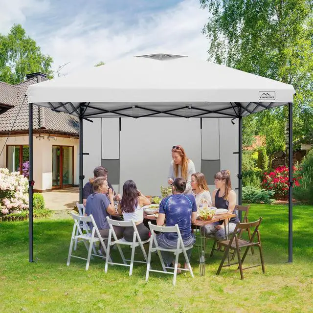 Alt view image 6 of 7 - KAMPKEEPER 10x10 Canopy Tent with Pockets Sidewall, Easy Pop Up Canopy Outdoor Shade with Vented Roof for Garden Commercial Outdoor Party, Portable Instant Camping Beach Canopy Tents (White)