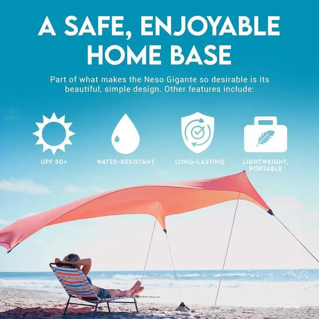 Alt view image 3 of 6 - Neso Gigante - Portable Beach Tent - Ideal to Enjoy with Family and Friends - UPF 50+, Water-Resistant, and Lightweight - Coral, 11' x 11'