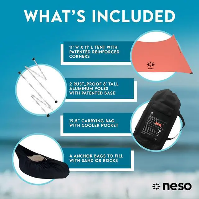 Alt view image 5 of 6 - Neso Gigante - Portable Beach Tent - Ideal to Enjoy with Family and Friends - UPF 50+, Water-Resistant, and Lightweight - Coral, 11' x 11'