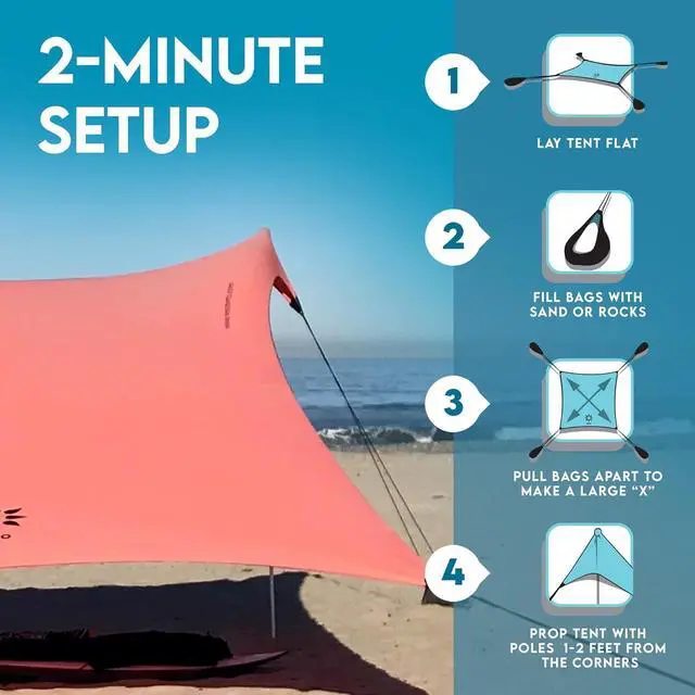Alt view image 4 of 6 - Neso Gigante - Portable Beach Tent - Ideal to Enjoy with Family and Friends - UPF 50+, Water-Resistant, and Lightweight - Coral, 11' x 11'