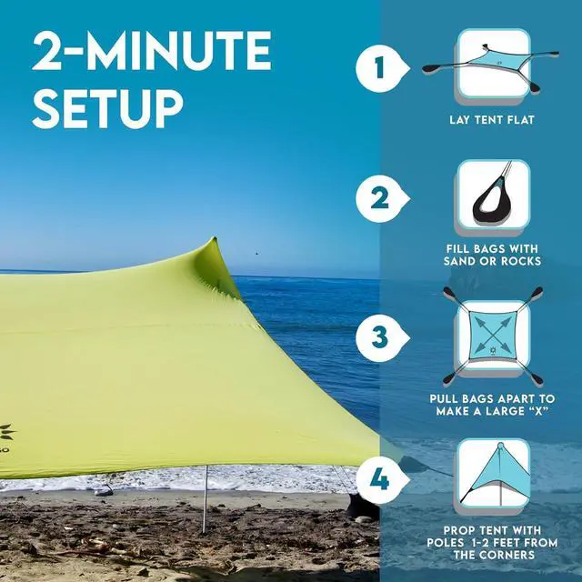 Alt view image 5 of 7 - Neso Gigante - Portable Beach Tent - Ideal to Enjoy with Family and Friends - UPF 50+, Water-Resistant, and Lightweight - Lemon, 11' x 11'