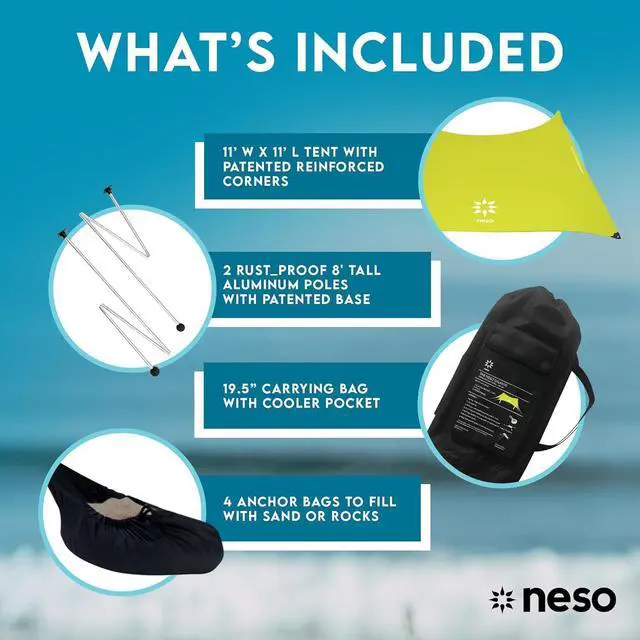 Alt view image 6 of 7 - Neso Gigante - Portable Beach Tent - Ideal to Enjoy with Family and Friends - UPF 50+, Water-Resistant, and Lightweight - Lemon, 11' x 11'