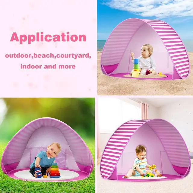 Alt view image 2 of 7 - Baby Beach Tent with Pool, UPF 50+ Beach Sun Shelter Outdoor Tent for Aged 0-3 Baby and Kids, Parks and Beach Shade Portable Mini Pool, Pink
