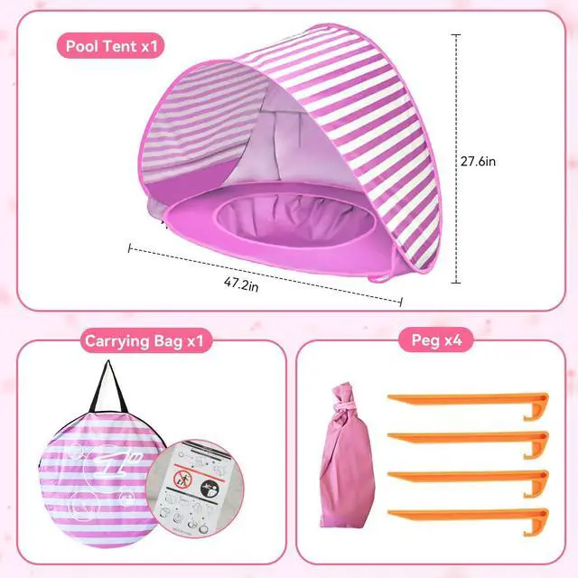 Alt view image 4 of 7 - Baby Beach Tent with Pool, UPF 50+ Beach Sun Shelter Outdoor Tent for Aged 0-3 Baby and Kids, Parks and Beach Shade Portable Mini Pool, Pink