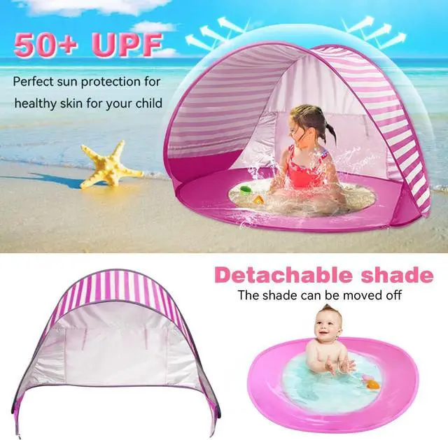 Alt view image 3 of 7 - Baby Beach Tent with Pool, UPF 50+ Beach Sun Shelter Outdoor Tent for Aged 0-3 Baby and Kids, Parks and Beach Shade Portable Mini Pool, Pink