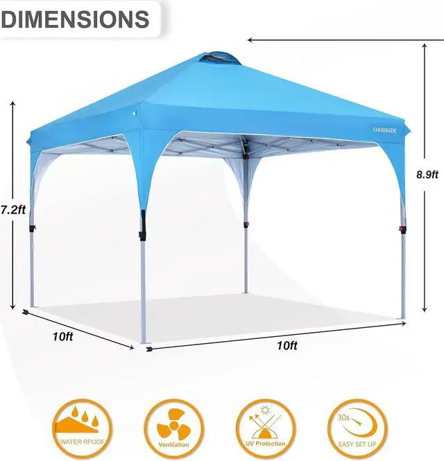 Alt view image 4 of 5 - COOSHADE Pop Up Canopy Tent,Easy Setup Instant Sun Protection Beach Shelter,Portable Sports Cool Cabana(Sky Blue)