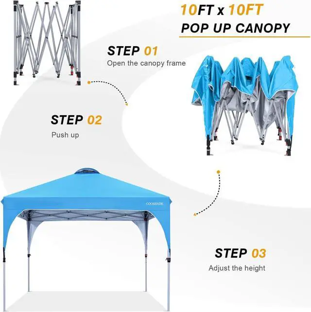 Alt view image 5 of 5 - COOSHADE Pop Up Canopy Tent,Easy Setup Instant Sun Protection Beach Shelter,Portable Sports Cool Cabana(Sky Blue)