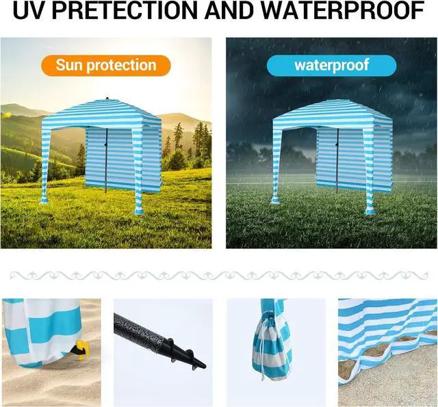 Alt view image 3 of 7 - Nice C Beach Cabana Tent, Beach Canopy, Beach Tent, Sun Shade Canopy, Beach Cabana, Portable 6x 6with Detachable Wall, UPF 50+ UV Protection, Ultimate Sun Umbrella, Sun Shelter (Blue Stripe)