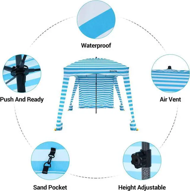 Alt view image 6 of 7 - Nice C Beach Cabana Tent, Beach Canopy, Beach Tent, Sun Shade Canopy, Beach Cabana, Portable 6x 6with Detachable Wall, UPF 50+ UV Protection, Ultimate Sun Umbrella, Sun Shelter (Blue Stripe)