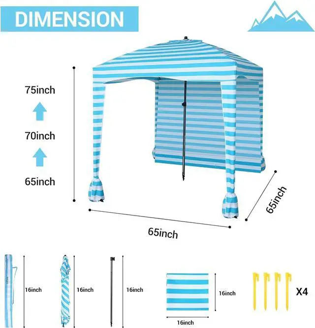 Alt view image 5 of 7 - Nice C Beach Cabana Tent, Beach Canopy, Beach Tent, Sun Shade Canopy, Beach Cabana, Portable 6x 6with Detachable Wall, UPF 50+ UV Protection, Ultimate Sun Umbrella, Sun Shelter (Blue Stripe)