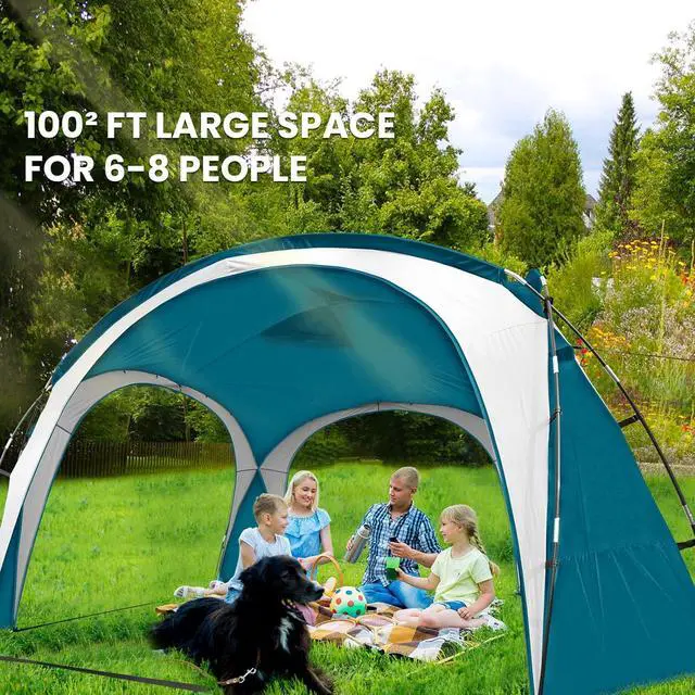 Alt view image 3 of 7 - Beach Tent 12 X 12ft Large UPF50+ Pop Up Canopy with 2-Pcs Side Wall, Sun Shelter Rainproof, Waterproof for Camping Trips, Backyard Fun, Fishing, Parties, Or Picnics(Ocean Blue)