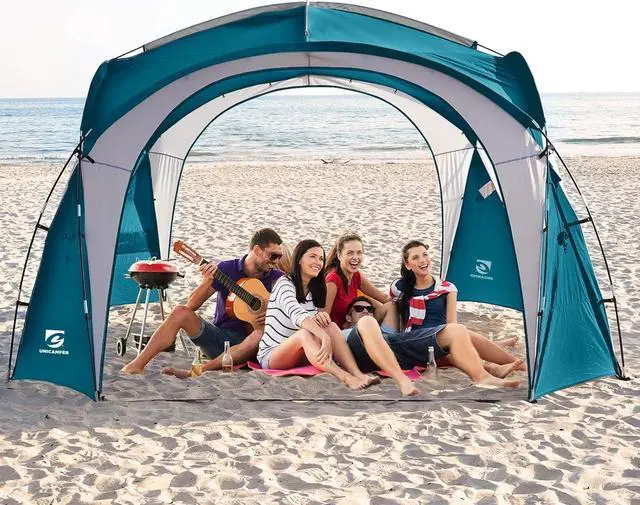 Main image of Beach Tent 12 X 12ft Large UPF50+ Pop Up Canopy with 2-Pcs Side Wall, Sun Shelter Rainproof, Waterproof for Camping Trips, Backyard Fun, Fishing, Parties, Or Picnics(Ocean Blue)
