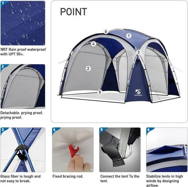 Alt view image 5 of 7 - Beach Tent 12 X 12ft Large UPF50+ Pop Up Canopy with 2-Pcs Side Wall, Sun Shelter Rainproof, Waterproof for Camping Trips, Backyard Fun, Fishing, Parties, Or Picnics(Ocean Blue)