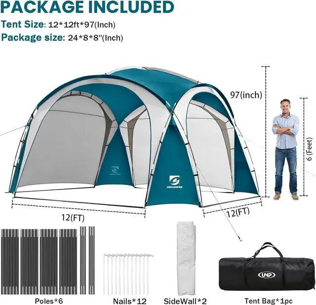 Alt view image 6 of 7 - Beach Tent 12 X 12ft Large UPF50+ Pop Up Canopy with 2-Pcs Side Wall, Sun Shelter Rainproof, Waterproof for Camping Trips, Backyard Fun, Fishing, Parties, Or Picnics(Ocean Blue)