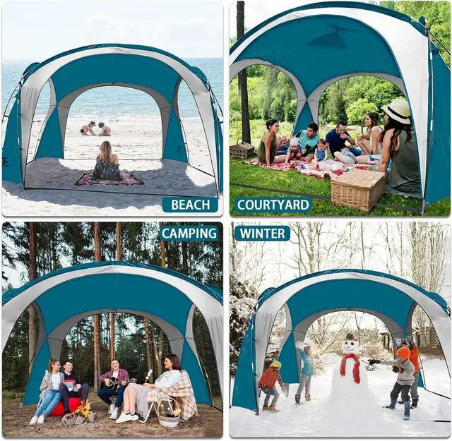 Alt view image 7 of 7 - Beach Tent 12 X 12ft Large UPF50+ Pop Up Canopy with 2-Pcs Side Wall, Sun Shelter Rainproof, Waterproof for Camping Trips, Backyard Fun, Fishing, Parties, Or Picnics(Ocean Blue)