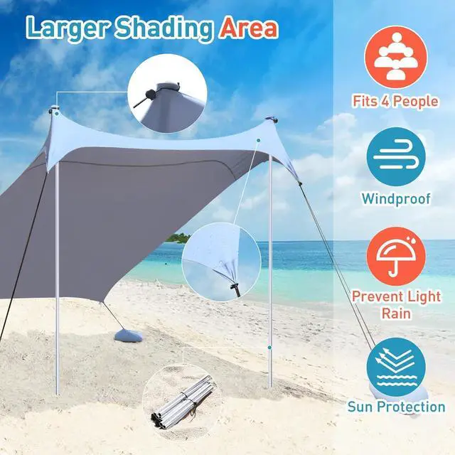 Alt view image 2 of 6 - Beach Tents Pop Up 4-5 Person UPF50+, Popup Canopy Shade Camping Sun Shelter Portable with Carrying Bag, Outdoor Sunshade for Trips, Fishing or Grass Picnic (7x7 Ft 2 Pole, Blue)