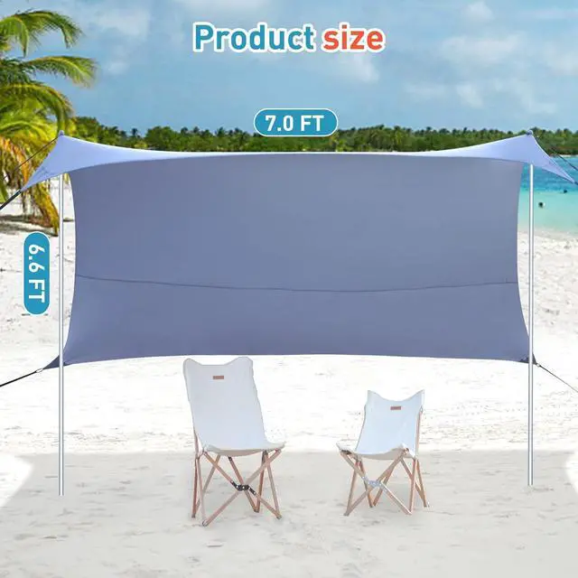Alt view image 5 of 6 - Beach Tents Pop Up 4-5 Person UPF50+, Popup Canopy Shade Camping Sun Shelter Portable with Carrying Bag, Outdoor Sunshade for Trips, Fishing or Grass Picnic (7x7 Ft 2 Pole, Blue)