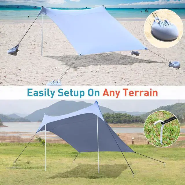 Alt view image 4 of 6 - Beach Tents Pop Up 4-5 Person UPF50+, Popup Canopy Shade Camping Sun Shelter Portable with Carrying Bag, Outdoor Sunshade for Trips, Fishing or Grass Picnic (7x7 Ft 2 Pole, Blue)