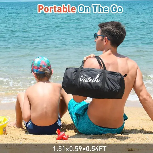 Alt view image 6 of 6 - Beach Tents Pop Up 4-5 Person UPF50+, Popup Canopy Shade Camping Sun Shelter Portable with Carrying Bag, Outdoor Sunshade for Trips, Fishing or Grass Picnic (7x7 Ft 2 Pole, Blue)