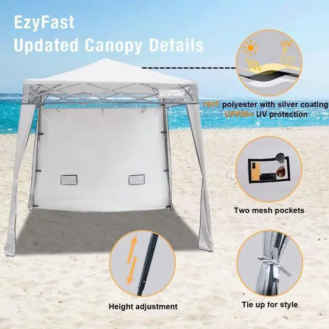 Alt view image 2 of 7 - EzyFast Compact Pop Up Canopy Tent, Collapsible Instant Shelter,Portable Sports Cabana, with Built-in Weight Bags, 8 x 8 ft Base / 6 x 6 ft Top for Camping, Hiking, Picnic, Family Outings (Khaki)
