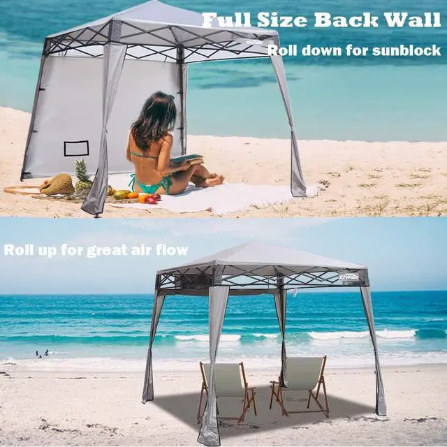Alt view image 4 of 7 - EzyFast Compact Pop Up Canopy Tent, Collapsible Instant Shelter,Portable Sports Cabana, with Built-in Weight Bags, 8 x 8 ft Base / 6 x 6 ft Top for Camping, Hiking, Picnic, Family Outings (Khaki)