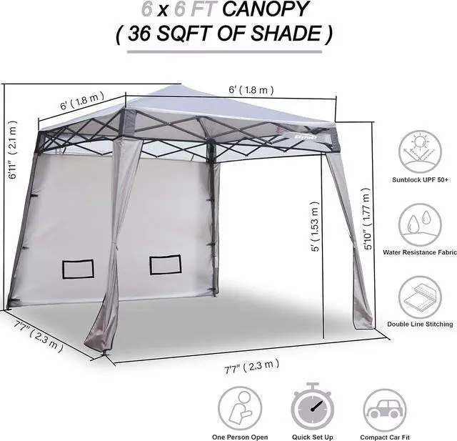 Alt view image 5 of 7 - EzyFast Compact Pop Up Canopy Tent, Collapsible Instant Shelter,Portable Sports Cabana, with Built-in Weight Bags, 8 x 8 ft Base / 6 x 6 ft Top for Camping, Hiking, Picnic, Family Outings (Khaki)