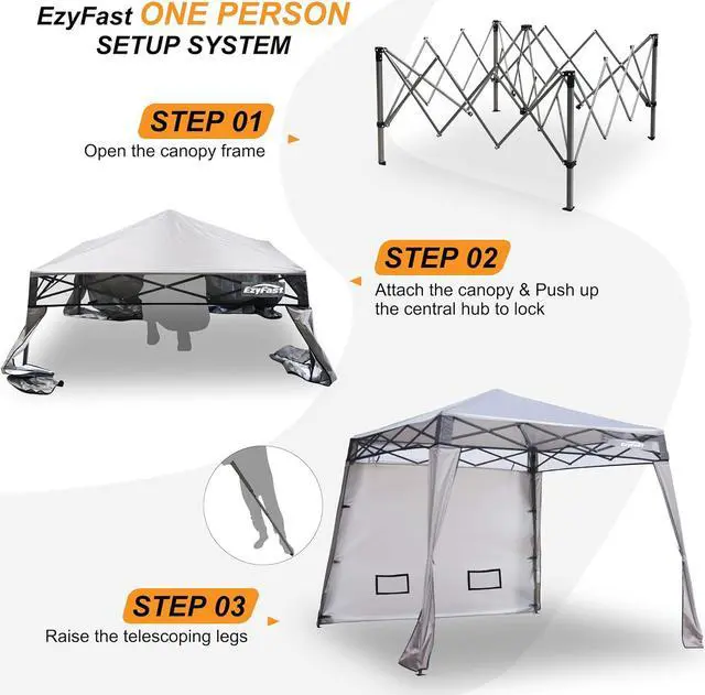 Alt view image 6 of 7 - EzyFast Compact Pop Up Canopy Tent, Collapsible Instant Shelter,Portable Sports Cabana, with Built-in Weight Bags, 8 x 8 ft Base / 6 x 6 ft Top for Camping, Hiking, Picnic, Family Outings (Khaki)