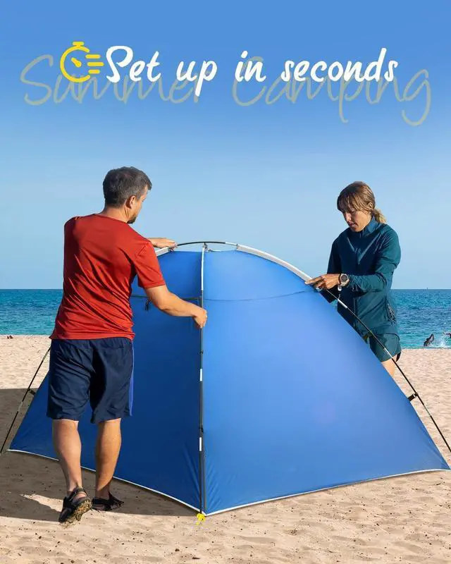Alt view image 5 of 7 - Beach Tent for 2-4 Persons, Beach Tent Sun Shelter UPF50+ UV Protection, Sun Shade Witch Huge Breathable Mesh Window, Easy Set up, for Beach, Camping, Fishing