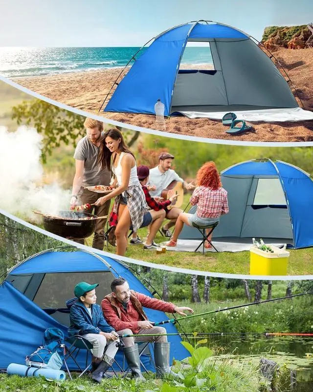 Alt view image 7 of 7 - Beach Tent for 2-4 Persons, Beach Tent Sun Shelter UPF50+ UV Protection, Sun Shade Witch Huge Breathable Mesh Window, Easy Set up, for Beach, Camping, Fishing