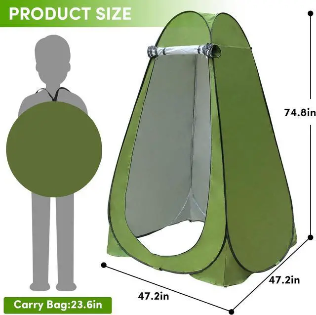 Alt view image 2 of 6 - Pop Up Privacy Tent Camping Shower Tent, Instant Tent Easy Set Up and Foldable, Pop Up Shower Tent Changing Tent Privacy Tent for Portable Toilet, Hiking, Fishing, Beach, Washing, Green